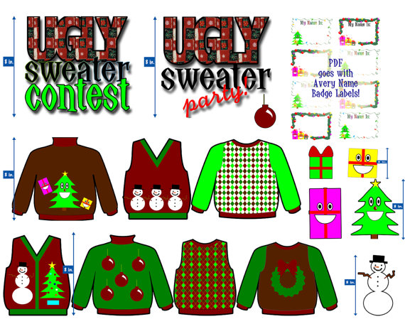 Christmas Clip Art   Ugly Sweater Party   Holiday Graphics   Tacky