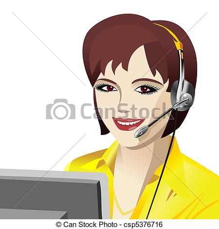 Clip Art Vector Of Vector Young Beautiful Girl Telephone Operator    
