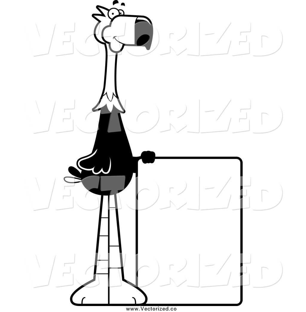Royalty Free Clipart Of A Black And White Outlined Happy Terror Bird