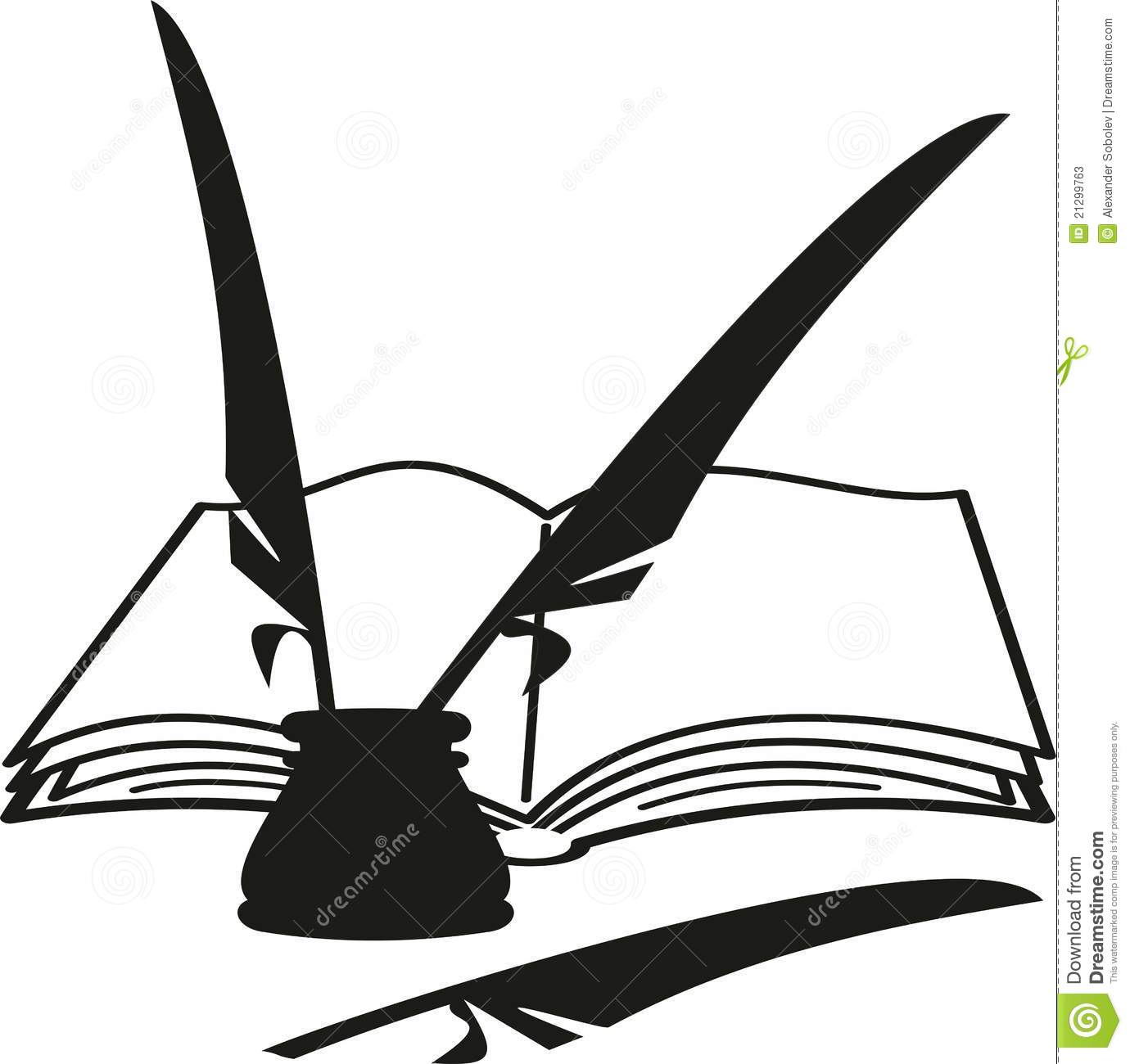 Cartoon Book Inkwell And Feathers  Quill  Stock Photos   Image