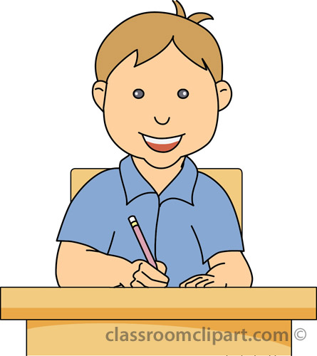 School   Young Boy At Desk Writing   Classroom Clipart