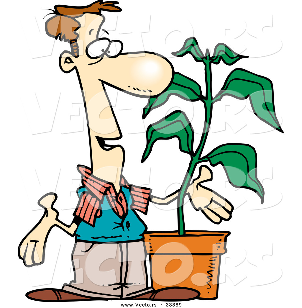Vector Of A Cartoon Man Talking Beside A Potted Plant By Ron Leishman