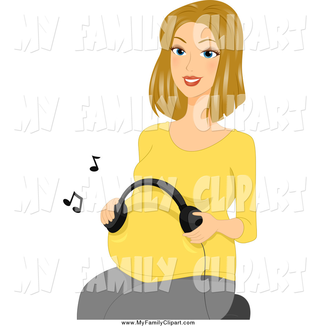 Larger Preview  Clip Art Of A Blond Pregnant Woman Holding Headphones