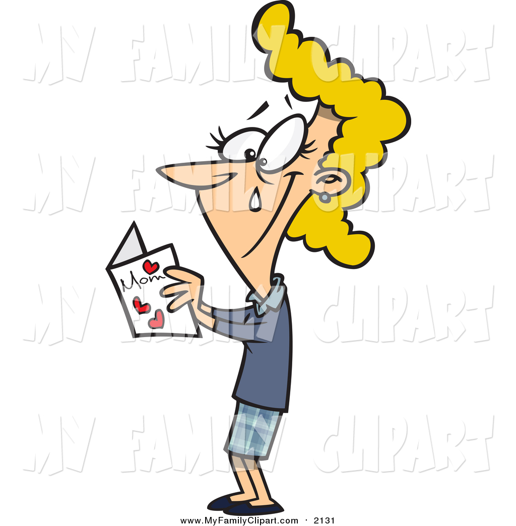 Larger Preview  Clip Art Of A Blond White Mom Crying While Reading Her