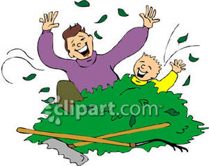 Two Boys Playing In A Pile Of Leaves   Royalty Free Clipart Picture