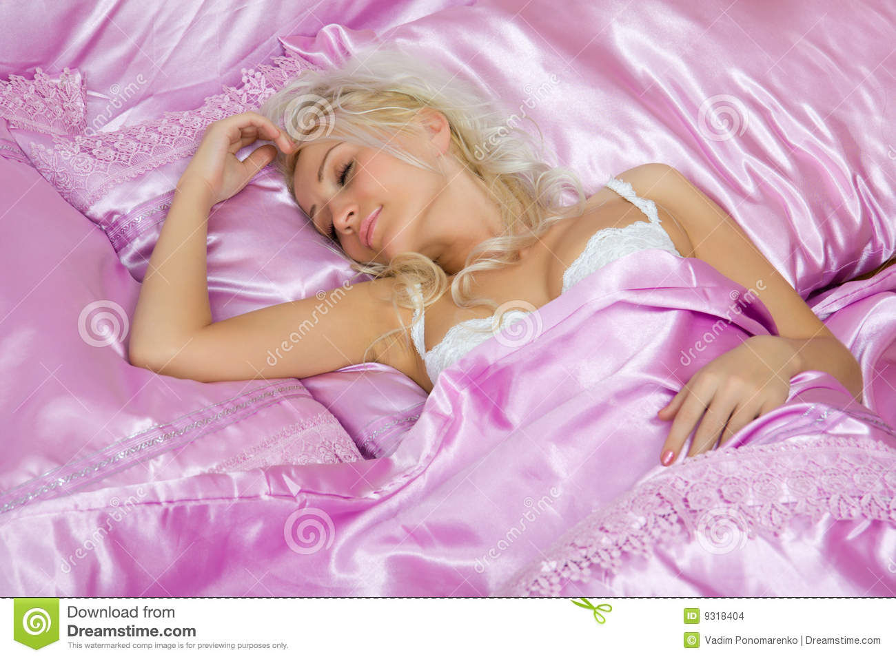Young Caucasian Woman Sleep In Bed Stock Images   Image  9318404