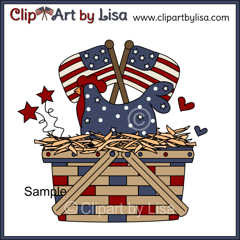 Americana Charm Clipart Set Sample Of Basket Of Chicken With Stars And    