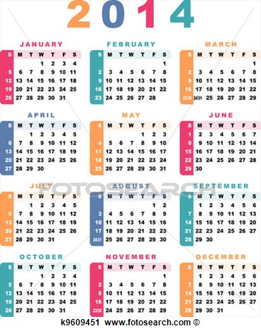 Calendar 2014  Week Starts With Sunday    Fotosearch   Search Clip Art