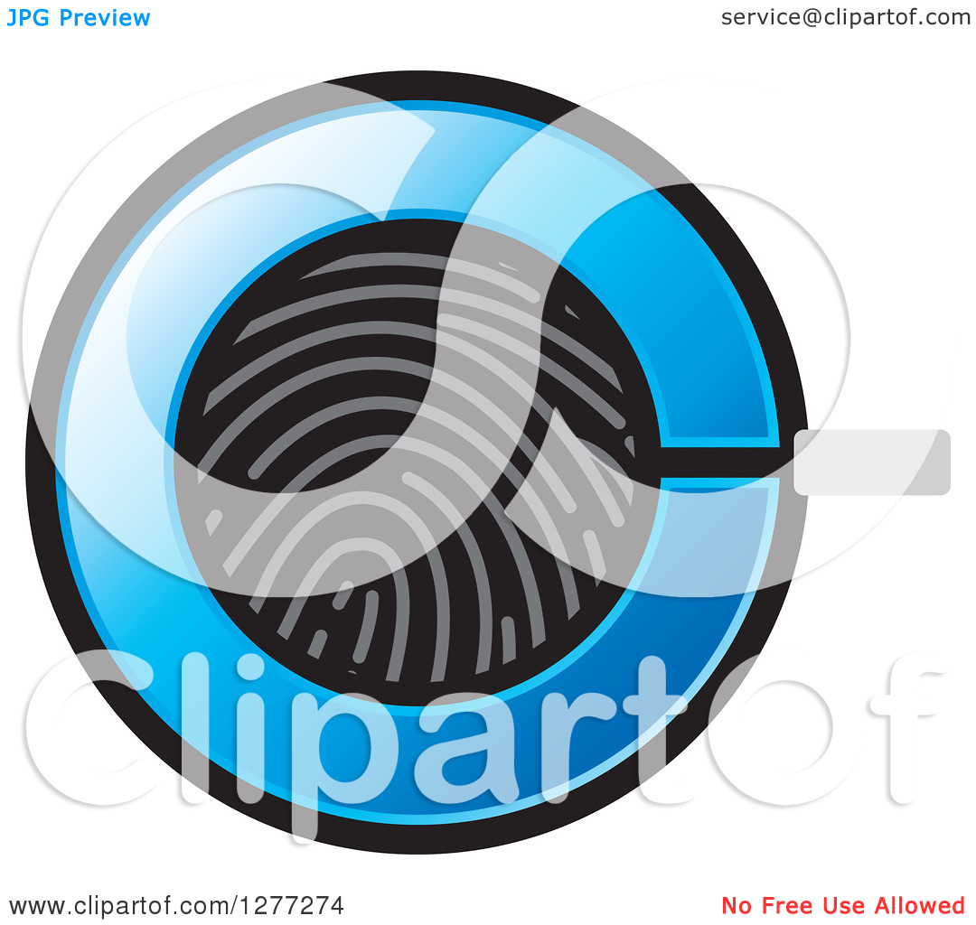 Clipart Of A Fingerprint And Blue Magnifying Glass Icon   Royalty Free