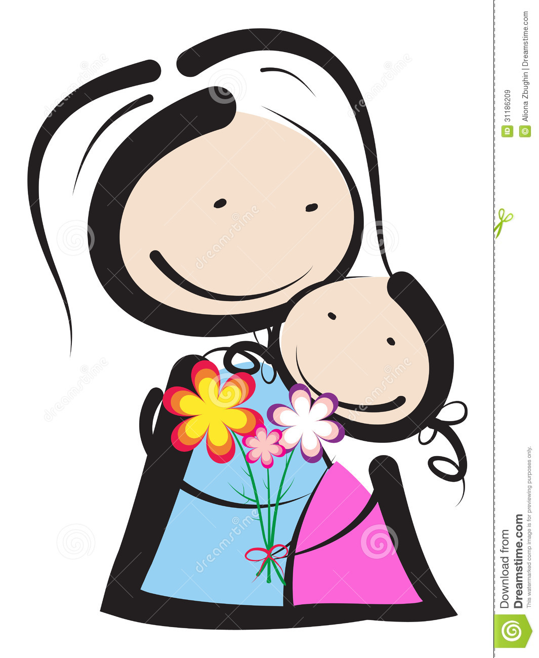Mother And Daughter Hugging Cartoon Mothers Day