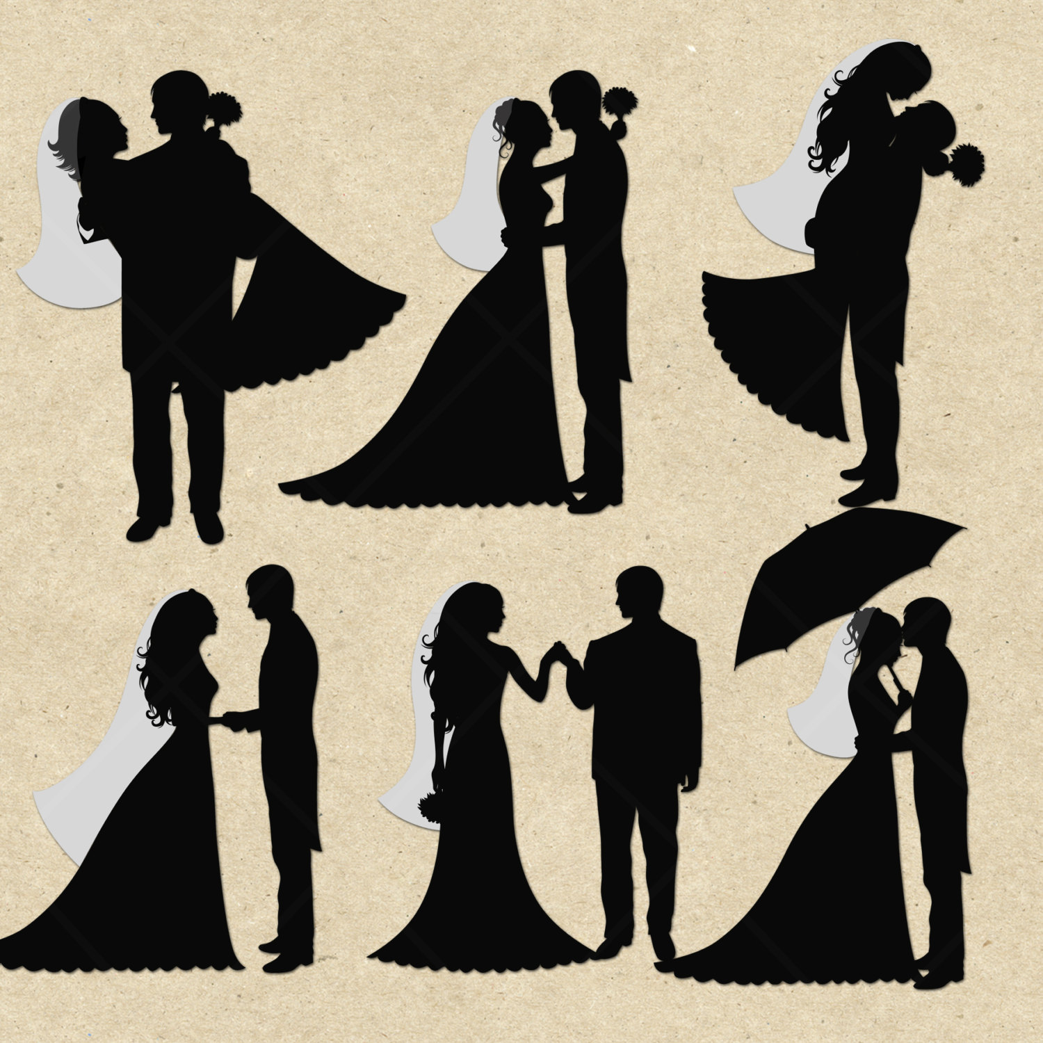 Silhouette Bride And Groom Clipart Instant Download Bride And