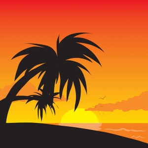 Tropical Clipart Image   Tropical Sunset On The Beach With Palm Trees