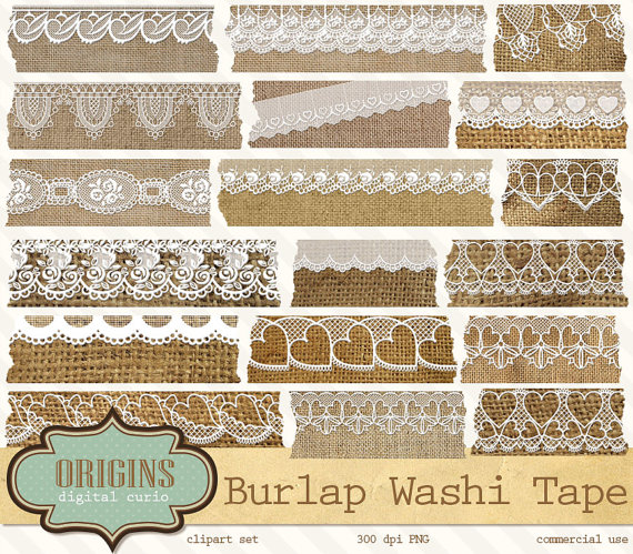 Burlap And Lace Digital Washi Tape   Shabby Chic Rustic Fabric Texture