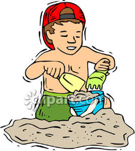 Little Boy Building A Sand Castle   Royalty Free Clipart Picture