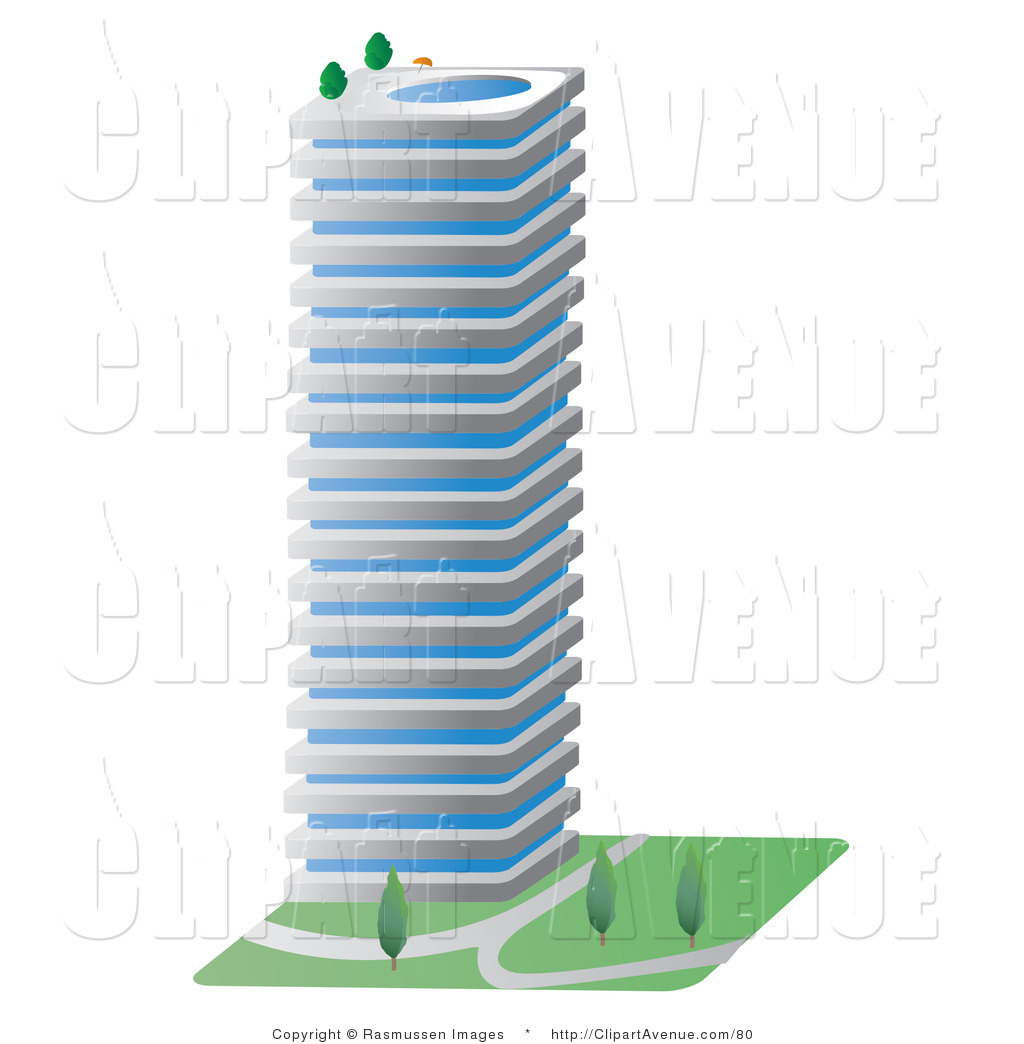 Avenue Clipart Of A Tall Commercial City Building With A Swimming Pool    