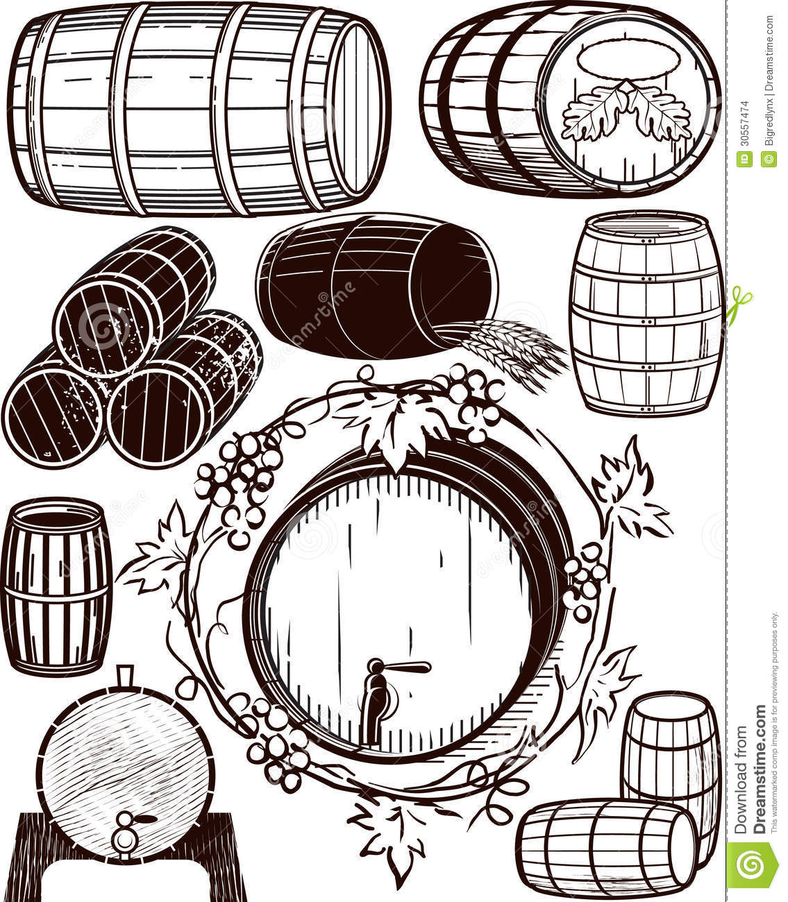 Clip Art Collection Of Beer And Wine Barrels