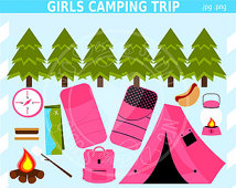     Clipart   Outdoor Troop Tent Sleeping Bag Campfire Lantern Pink