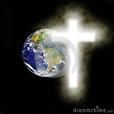 Earth With Religious Cross With Black Background Stock Photo   Image    