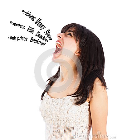 Extremely Nervous Young Woman Shouting Because Of Debts
