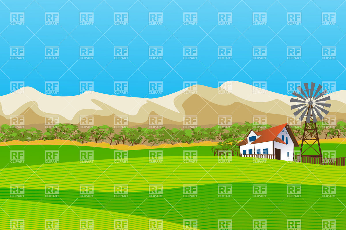 Farm Field And Mountains 16898 Download Royalty Free Vector Clipart