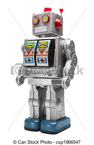 Picture Of Toy Tin Robot   Toy Tin Silver Robot Isolated On White    