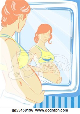 Pregnant Women Against A Mirror
