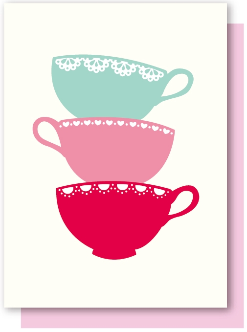 Greeting Card Elly Oak Afternoon Tea Teacup Stack