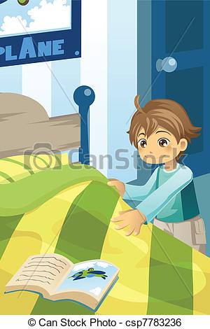 Clip Art Vector Of Boy Making His Bed   A Vector Illustration Of A Boy
