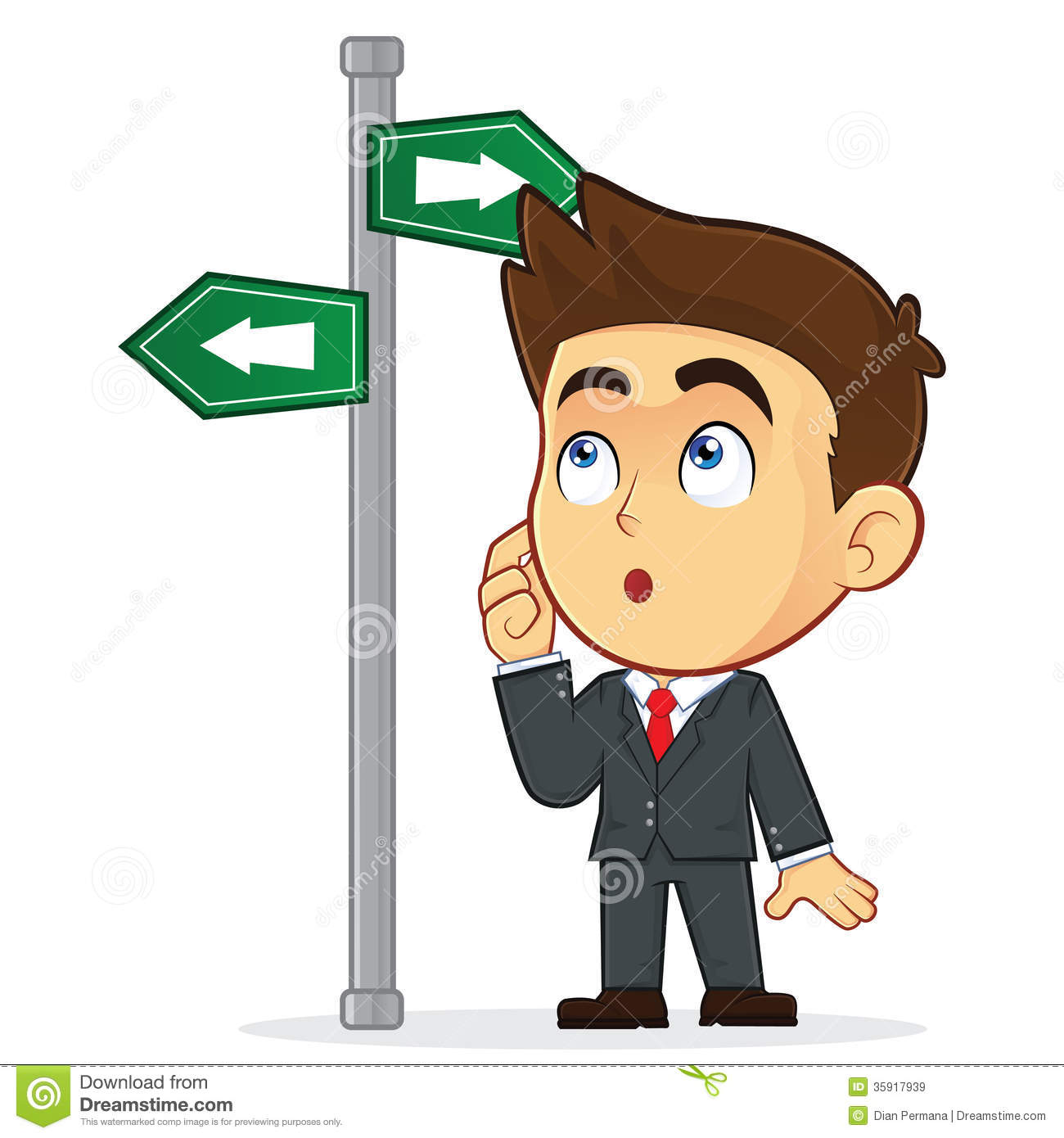 Businessman Looking At A Sign That Points In Many Royalty Free Stock