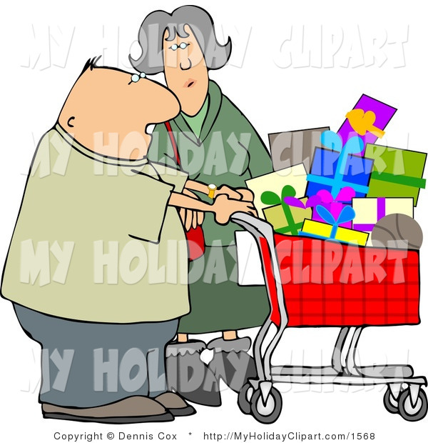 Clip Art Of A Husband And Wife Shopping Together For Christmas