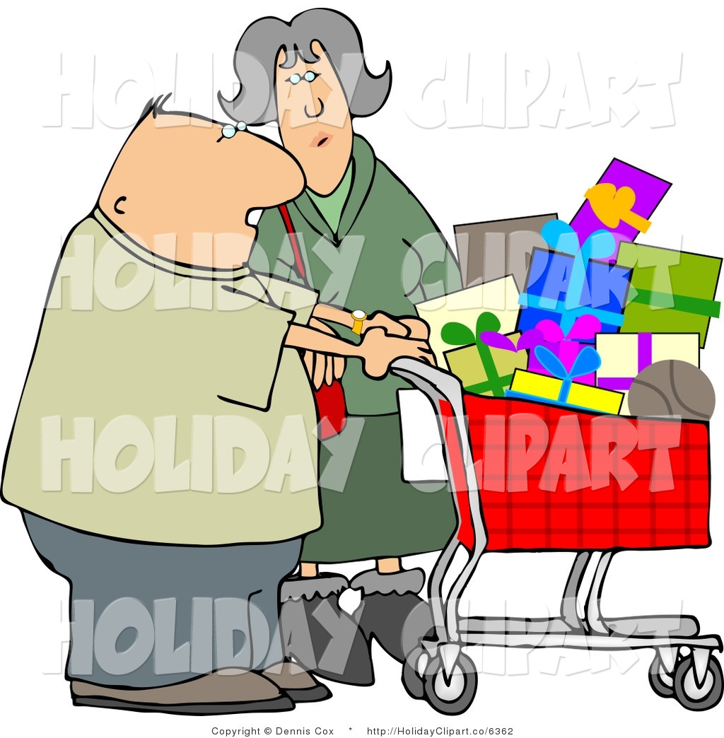 Holiday Clip Art Of A Caucasian Husband And Wife Shopping Together For