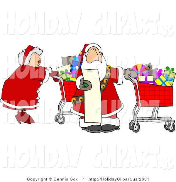 Holiday Clip Art Of Mr  And Mrs Claus Shopping For Christmas Presents