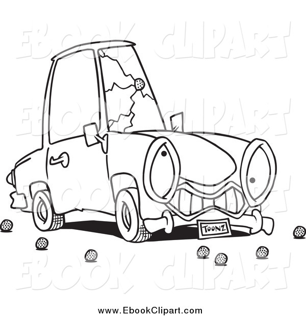 Vector Clip Art Of A Black And White Car With A Cracked Windshield By