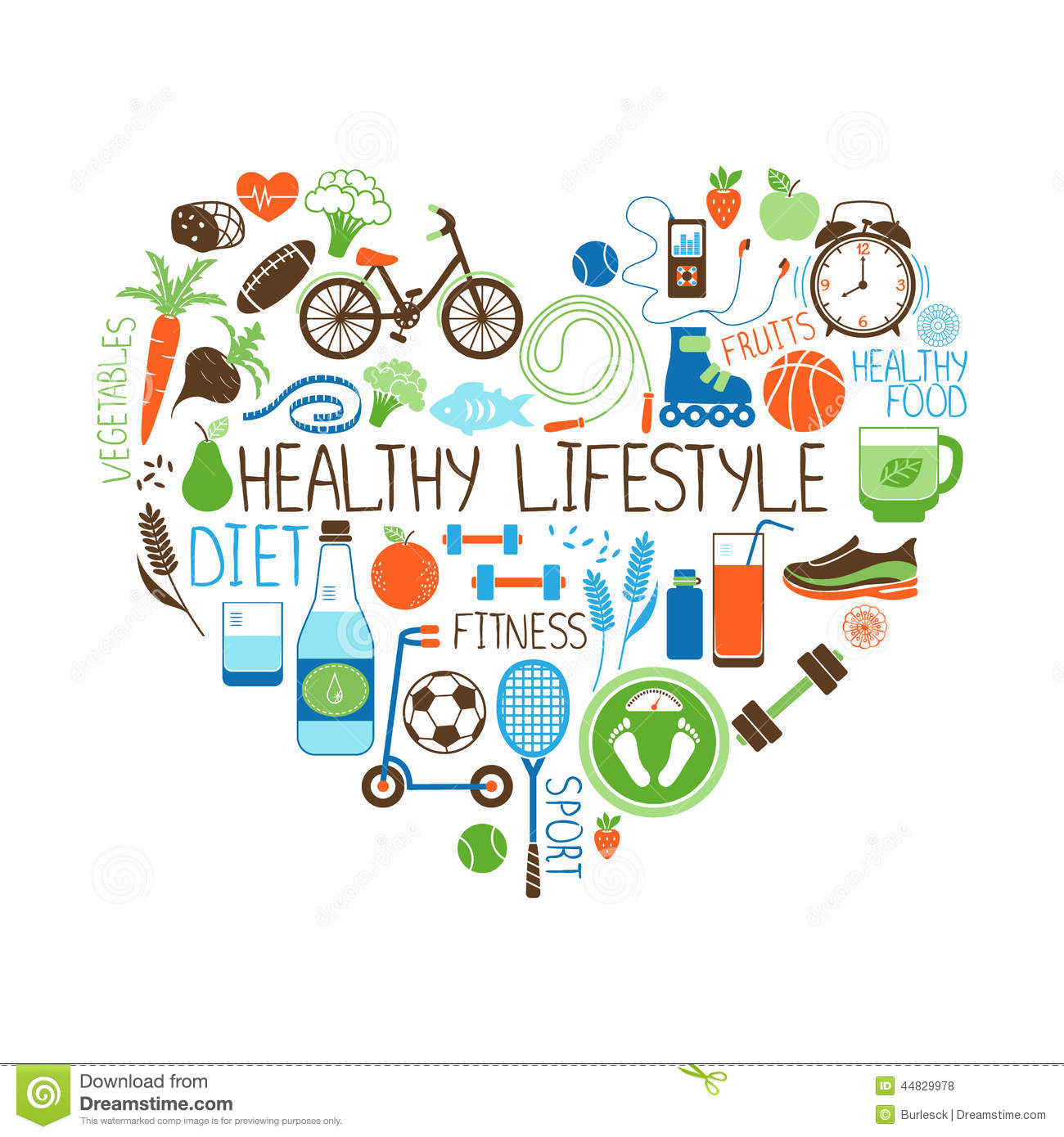 Healthy Lifestyle Diet And Fitness Vector Sign In The Shape Of A Heart