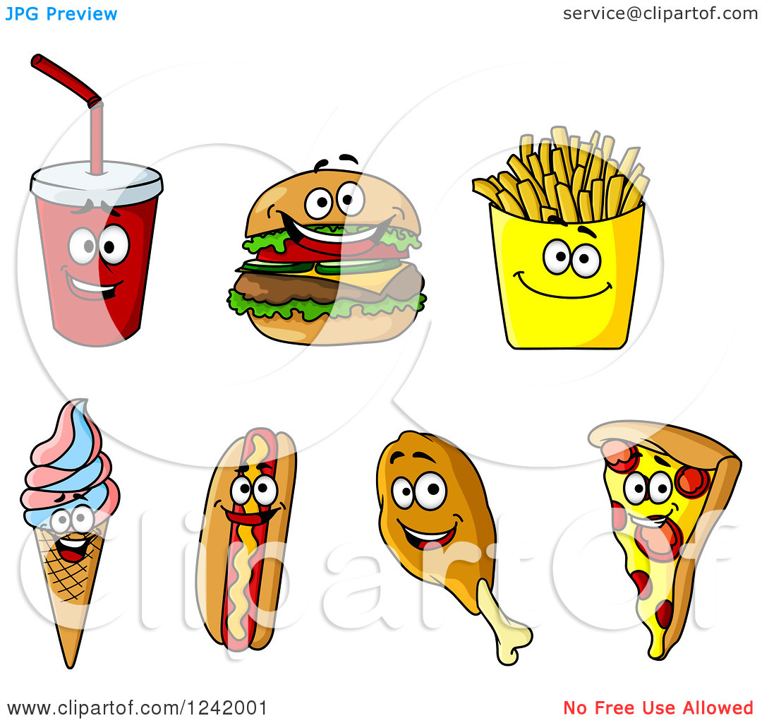 Clipart Of Happy Fast Food Characters   Royalty Free Vector