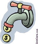 Water Faucet Dripping Coins Vector Clip Art
