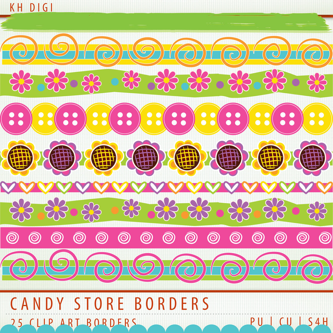 25 Digital Clip Art Borders Candy Store Floral Hearts By Khdigi