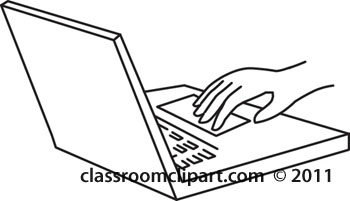 Hand On Laptop Computer Keyboard Outline   Classroom Clipart