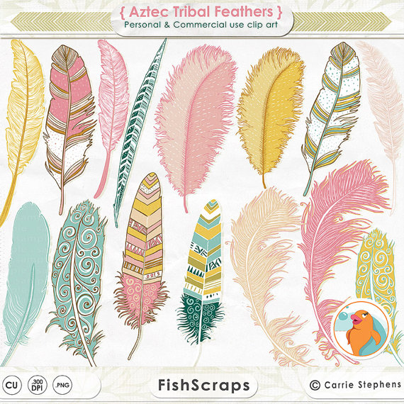 Aztec Feather Clipart Hand Drawn Tribal Clip Art Girl Graphics Pink