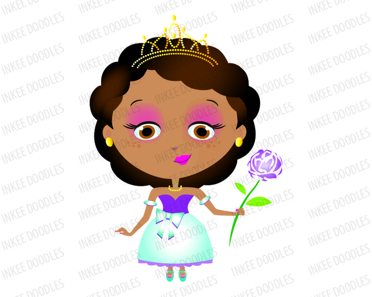 Princess Girl African American With Dark Black Hair Wearing Gold Tiara