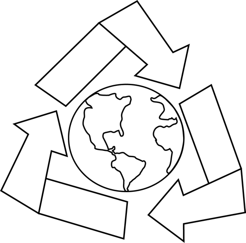 Black And White Earth With Recycle Symbol Clip Art   Black And White    