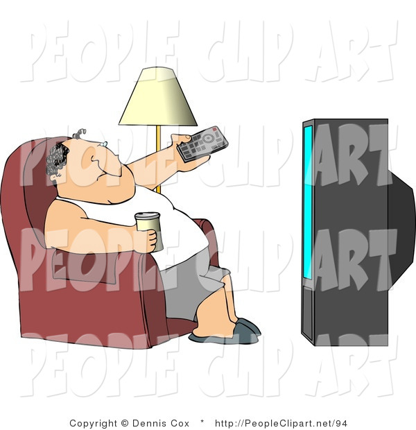 Clip Art Of A Man Sitting On A Couch Channel Surfing While Watching