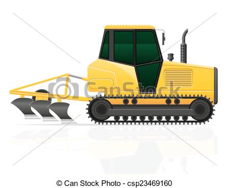 Clip Art Vector Of Caterpillar Tractor With Plow Vector Illustration