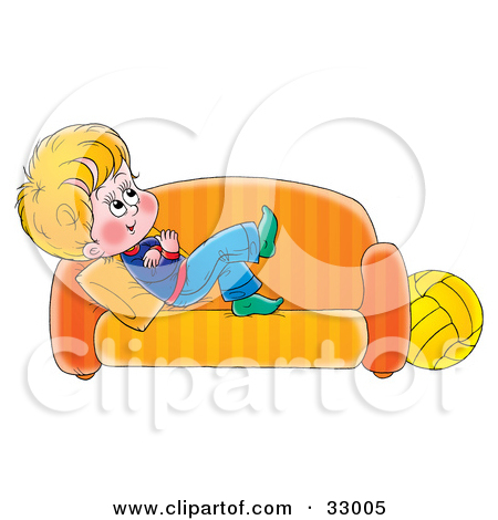 Clipart Illustration Of A Happy Blond Boy Relaxing And Day Dreaming On