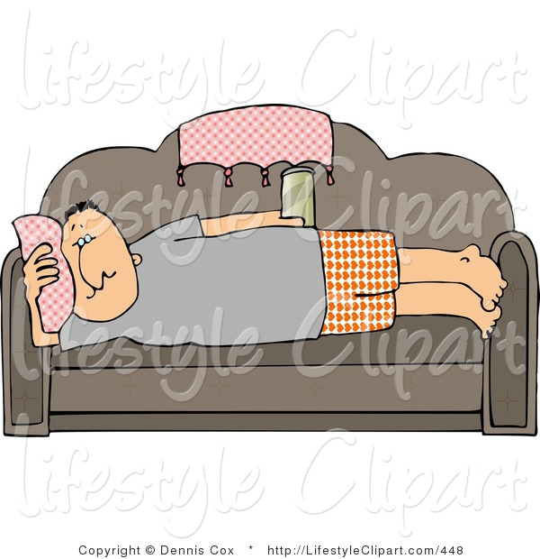 Lifestyle Clipart Of A Male Couch Potato Relaxing On His Couch    