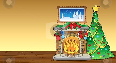 With Fireplace 1 Stock Vector Clipart Christmas Card With Fireplace