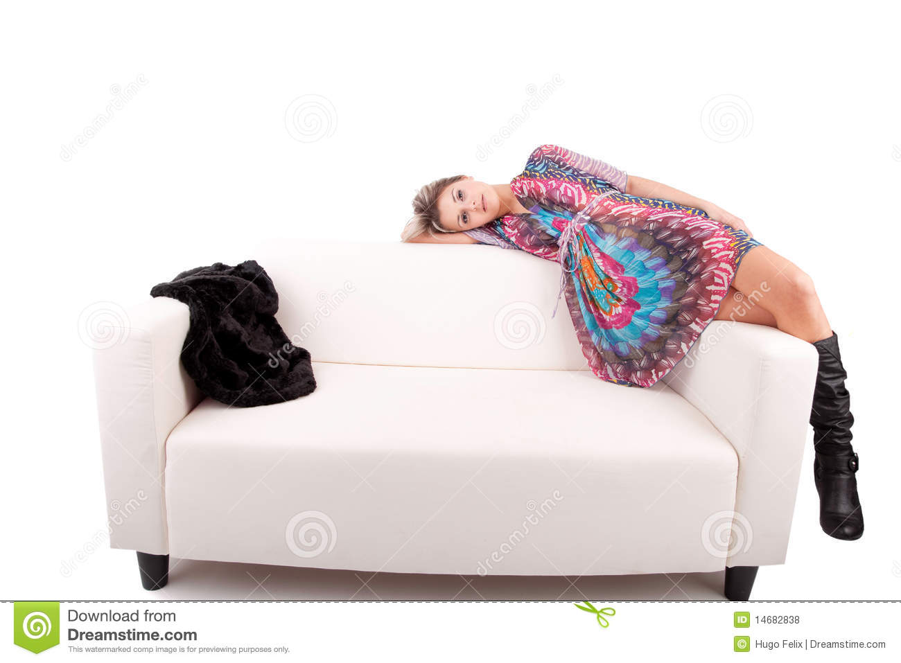 Young Woman Relaxing On Couch Royalty Free Stock Photos   Image