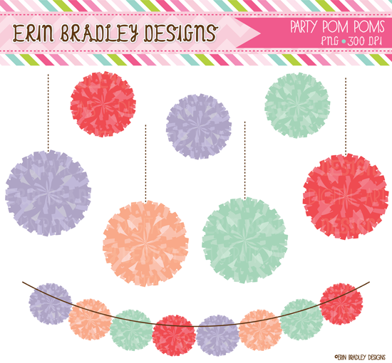 Erin Bradley Designs  New  Party Pom Pom Clipart Sets