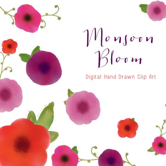Hand Drawn Florals Digital Clip Art   Monsoon Bloom