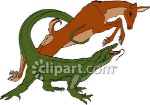 Komodo Dragon About To Destroy A Deer   Royalty Free Clipart Picture
